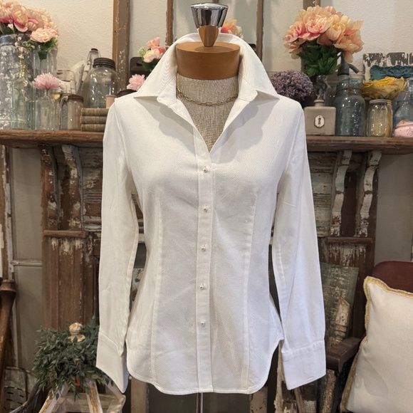 TALBOTS ANNIVERSARY COLLECTION | PIQUE COTTON | PEARL BUTTON DOWN SHIRT BLOUSE - Picture 1 of 6